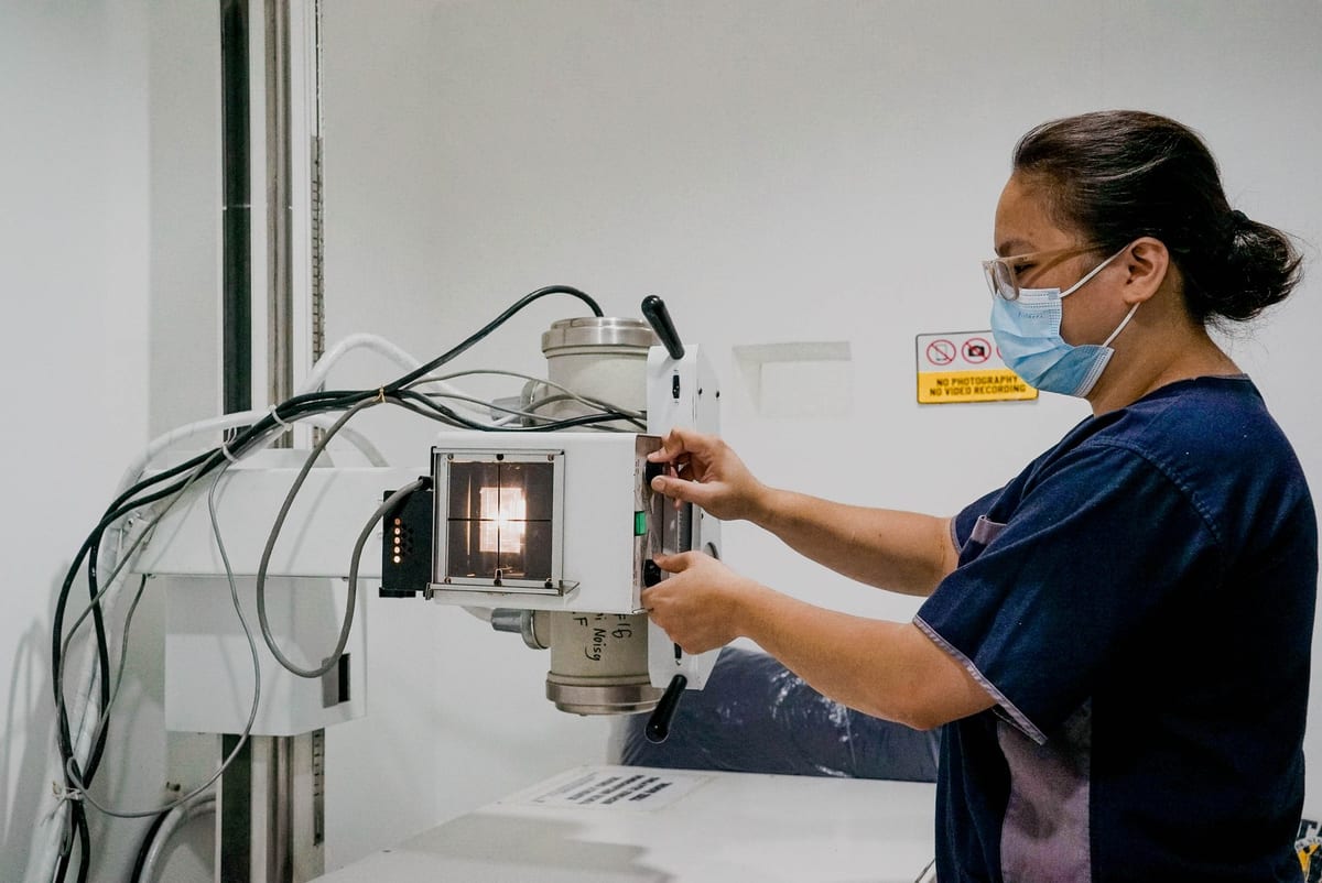 Diagnostic imaging room with equipment and clinic work area