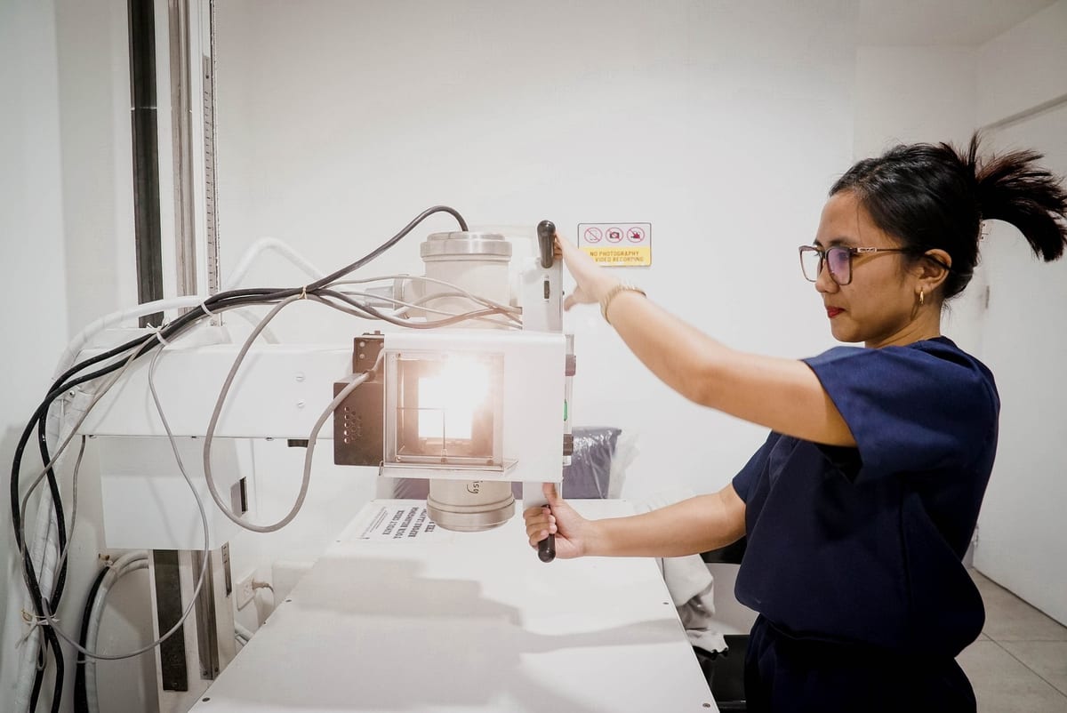 Close view of X-ray equipment controls in the imaging area